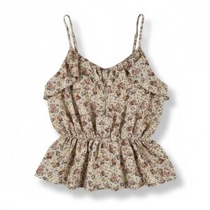 Papaya Floral Ruffle Halter Tank Top Juniors L Beige Boho Coquette Cottagecore